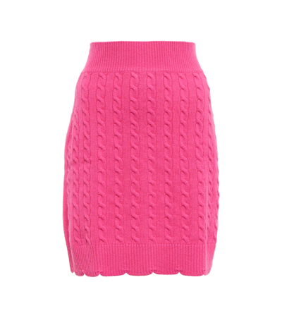 Shop Patou Scalloped Cable-knit Wool Miniskirt In Fuschia