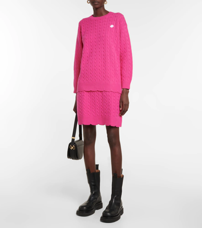 Shop Patou Scalloped Cable-knit Wool Miniskirt In Fuschia