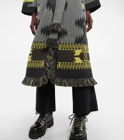 Shop Alanui Icon Jacquard Virgin Wool Cardigan In Dark Grey