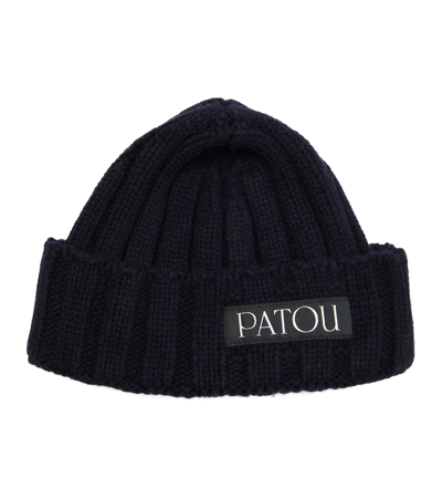 Shop Patou Ribbed-knit Wool And Cashmere Beanie In Navy