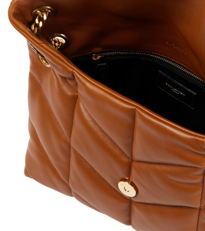 Shop Saint Laurent Puffer Small Leather Shoulder Bag In Dark Honey