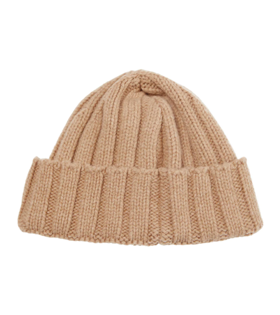 Shop Patou Ribbed-knit Wool And Cashmere Beanie In Biscuit