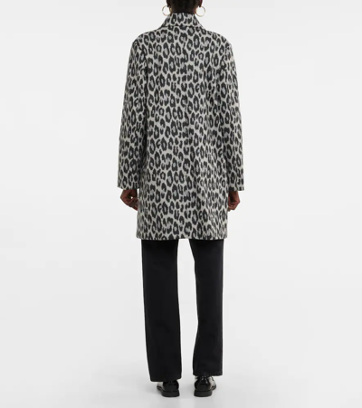 Shop Apc Poupee Leopard-print Wool-blend Coat In Gris Clair Chine