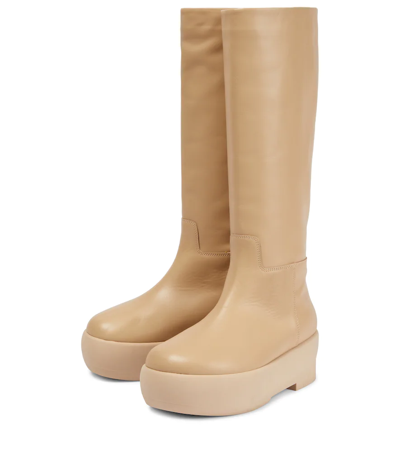 Shop Gia Borghini Gia 16 Leather Knee-high Boots In Oatmilk