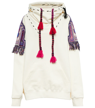 Shop Etro Jacquard-trimmed Cotton Hoodie In Bianco