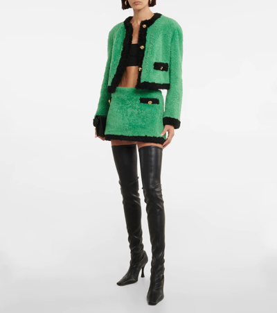 Blancha Cropped Shearling Jacket In Smeraldo Nero | ModeSens