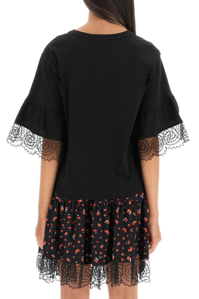 Shop See By Chloé Lace Trim Sleeves T-shirt In Black