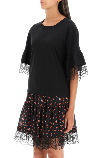 Shop See By Chloé Lace Trim Sleeves T-shirt In Black