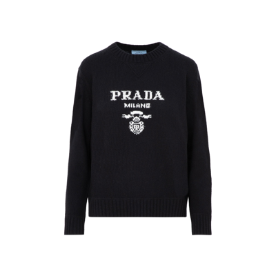 Shop Prada Cashmere And Wool Logo Sweater In Black