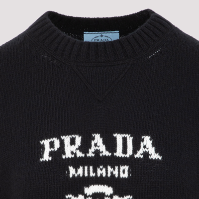 Shop Prada Cashmere And Wool Logo Sweater In Black