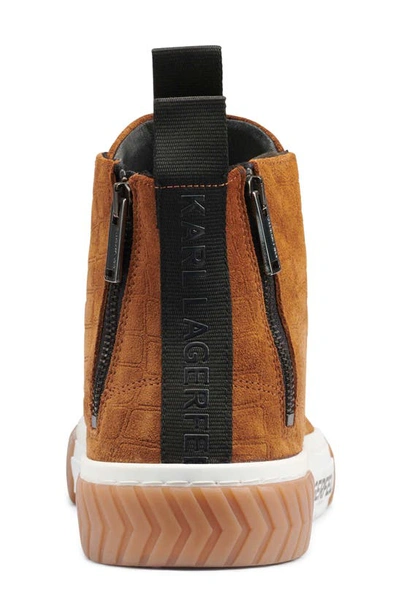 Shop Karl Lagerfeld Suede Croc Embossed High-top Sneaker In Cognac