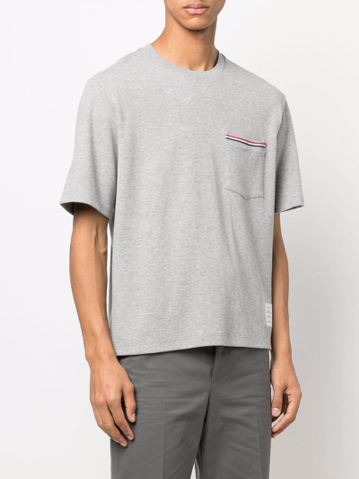 Shop Thom Browne Men Oversized Short Sleeve Pocket Tee In Milano Cotton In 055 Light Grey