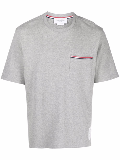 Shop Thom Browne Men Oversized Short Sleeve Pocket Tee In Milano Cotton In 055 Light Grey