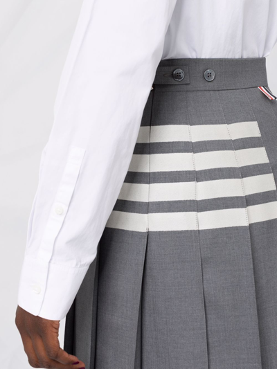 Shop Thom Browne Women Below Knee Dropped Back Pleated Skirt In Engineered 4 Bar Plain Weave Suiting In 035 Med Grey