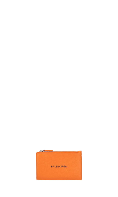 Shop Balenciaga Logo Card Holder In 7562 Pop Orange/l Black