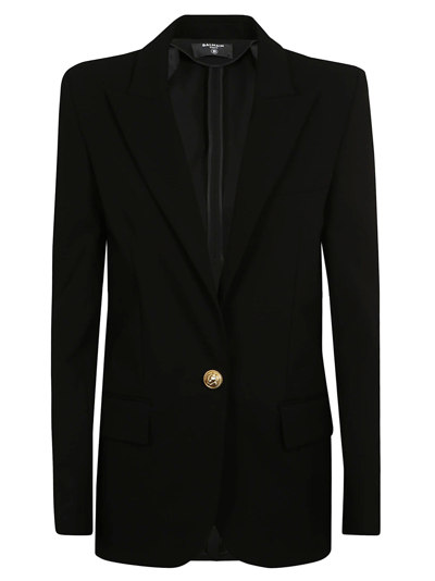 Shop Balmain Single Buttoned Plain Blazer In Black
