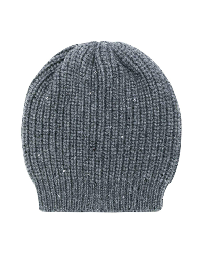 Brunello Cucinelli Ribbed Knit Beanie In Lead