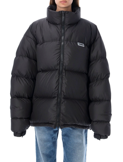 Shop Vetements Logo Down Jacket In Black