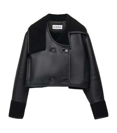 Shop Loewe Shearling Deconstructed Cropped Jacket In Black