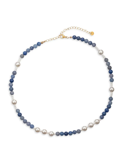 Shop Eye Candy La Women's Luxe Aurora Goldtone, Shell Pearl & Agate Beaded Necklace In Brass