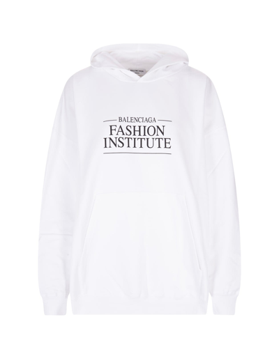 Shop Balenciaga Unisex White Fashion Institute Large Fit Hoodie In Bianco
