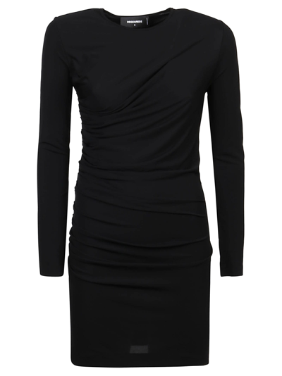 Shop Dsquared2 Ruched Long Sleeve Mini Dress In Black