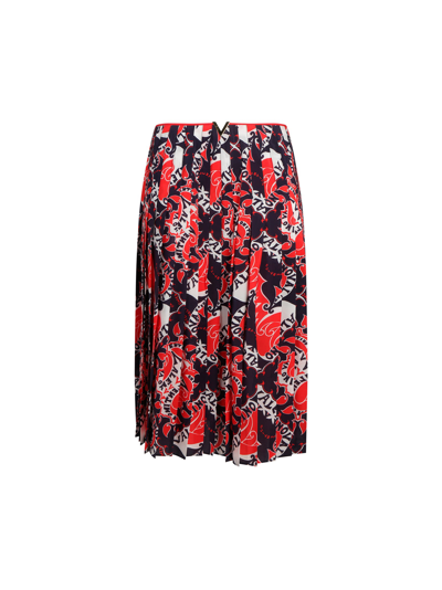 Shop Valentino Skirt In Rosso/avorio/navy