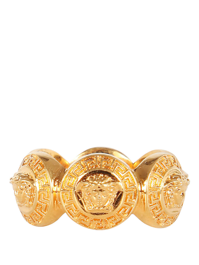 Shop Versace Multi Logo Ring In Kot Gold Tribute