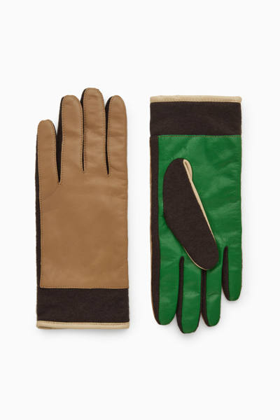 Shop Cos Colour-block Leather Gloves In Beige