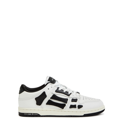 Shop Amiri Kids Skel White Panelled Leather Sneakers, Blue Trims, Lace-up