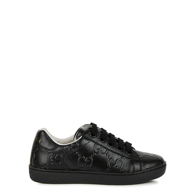 Shop Gucci Kids Gg Ace Black Leather Sneakers