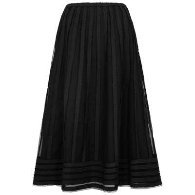 Shop Red Valentino Black Striped Tulle Midi Skirt