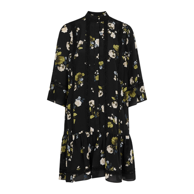 Shop Erdem Bertram Floral-print Silk Crepe De Chine Mini Dress In Black