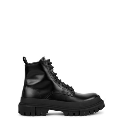 Shop Dolce & Gabbana Black Leather Combat Boots
