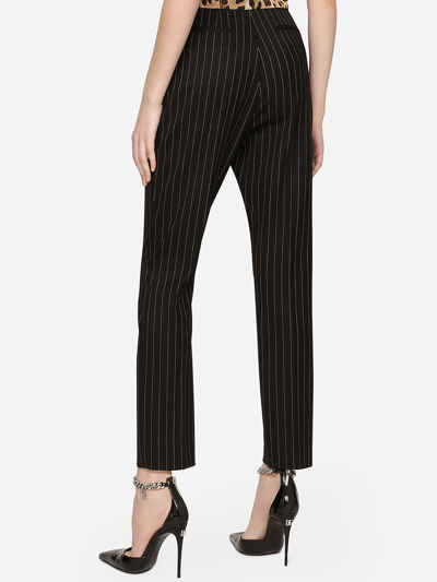 Shop Dolce & Gabbana Black Pinstriped Trousers In Black/white