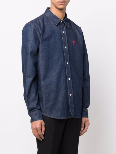 Shop Ami Alexandre Mattiussi Denim Button-up Shirt In Blue