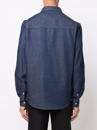 Shop Ami Alexandre Mattiussi Denim Button-up Shirt In Blue