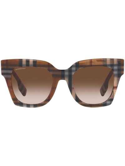 Shop Burberry Eyewear Kitty Check-pattern Sunglasses In Braun