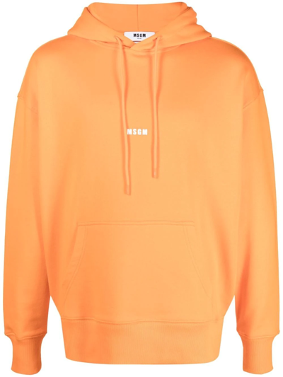 Shop Msgm Logo-print Drawstring Hoodie In Orange