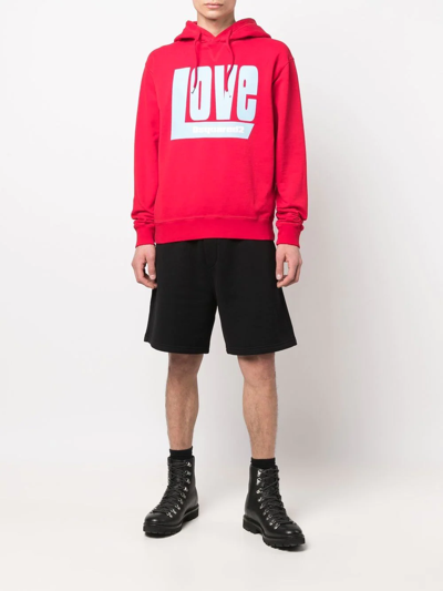 Shop Dsquared2 'love' Logo-print Hoodie In Red