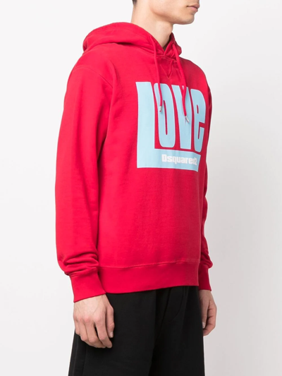 Dsquared2 Logo-print Drawstring Hood Hoodie In Red