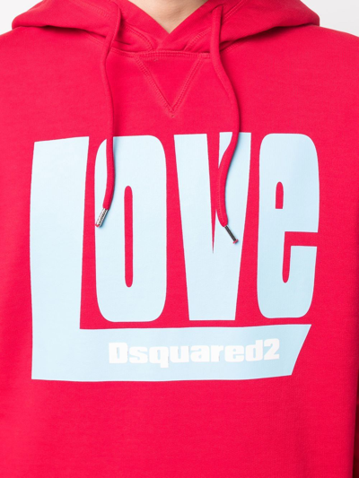 Dsquared2 Logo-print Drawstring Hood Hoodie In Red