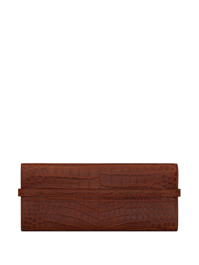 Shop Saint Laurent Crocodile-effect Leather Clutch Bag In Braun