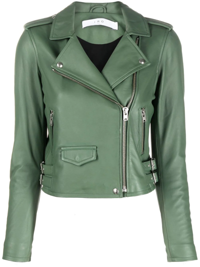 Shop Iro Ashville Leather Biker Jacket In Green