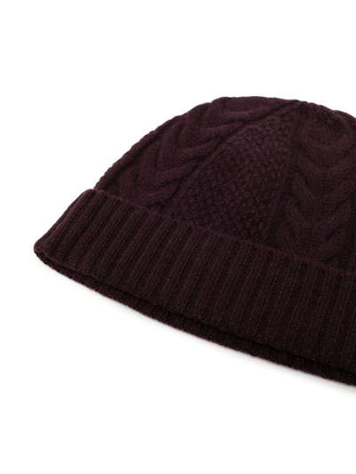 Shop N•peal Cable-knit Organic-cashmere Beanie In Purple
