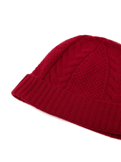 Shop N•peal Cable-knit Cashmere Beanie In Red