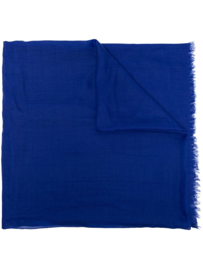 Shop N•peal Raw-cut Hem Cashmere Scarf In Blue