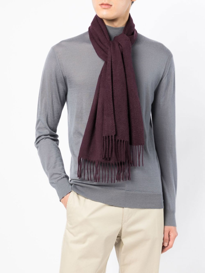 Shop N.peal Fringed Cashmere Scarf In Purple