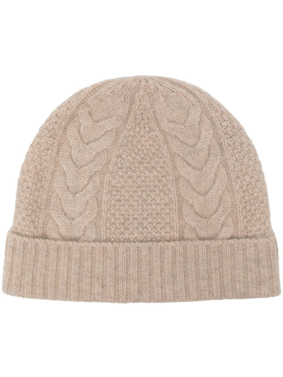 Shop N•peal Cable-knit Cashmere Beanie In Brown