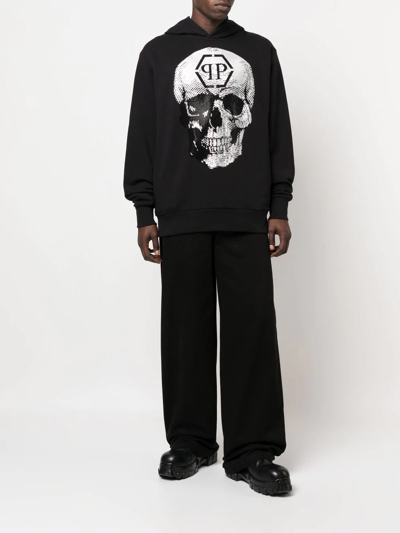 Philipp Plein Hoodie Sweatshirt Skull With Crystals In Black